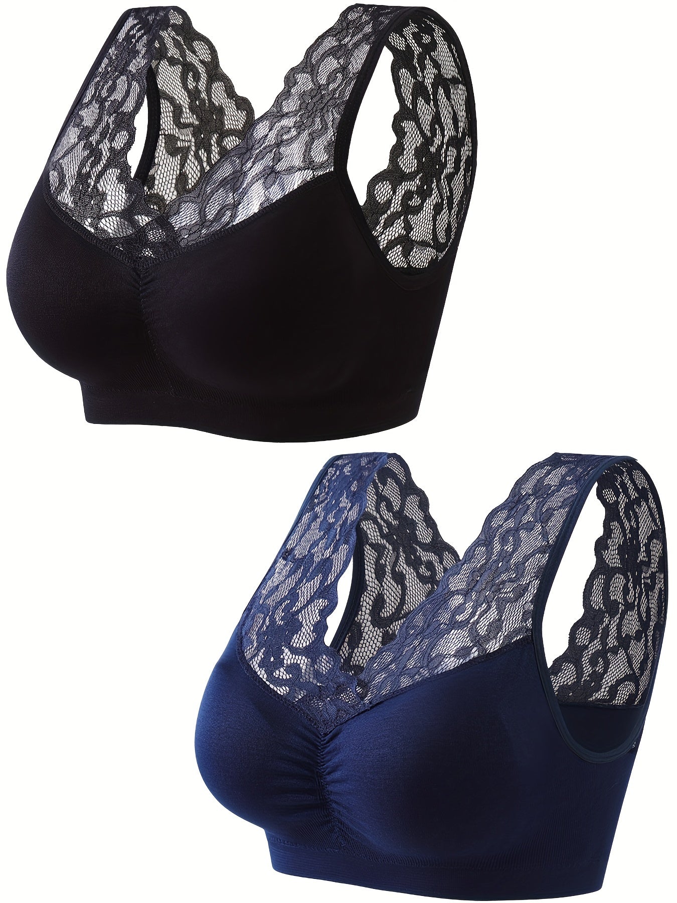 2 Pack Plus Size Lace Ruched Sports Bra Set