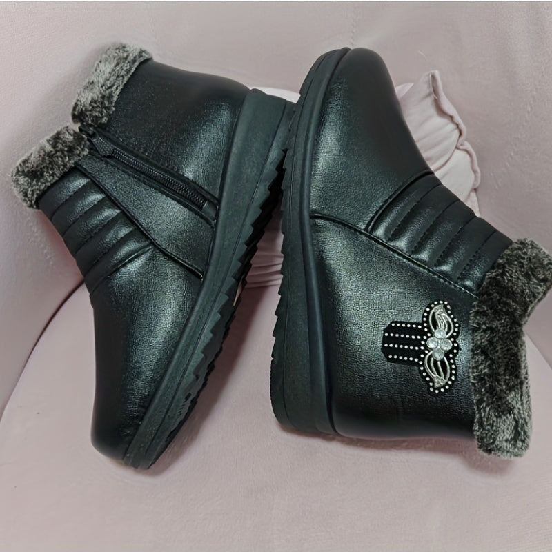 Women's Rhinestone Short Boots Plush Lined Ankle Boots