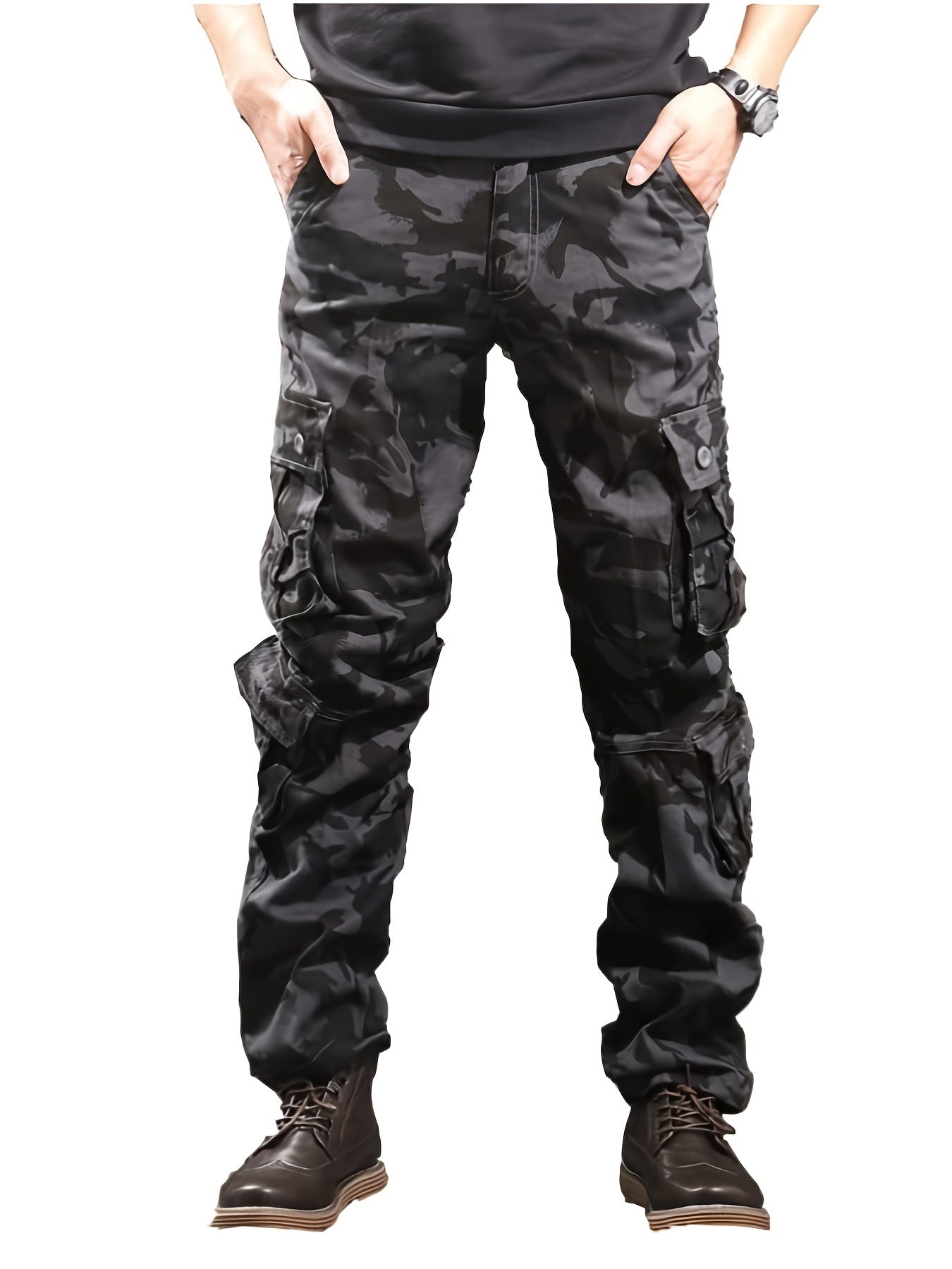 Solid Cotton Men's Cargo Pants for Outdoor Activities