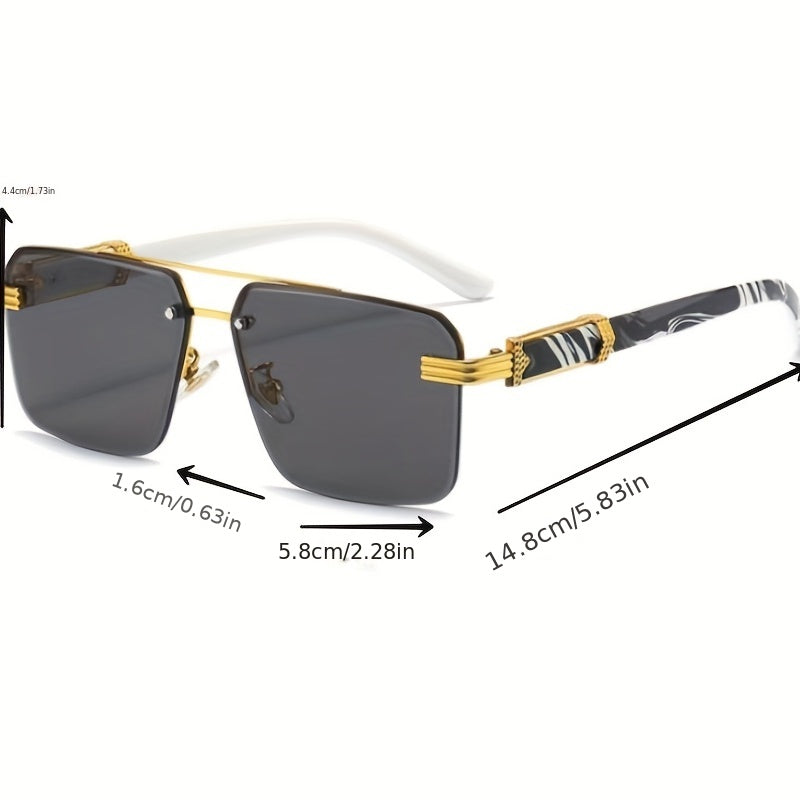 Men's Half Frame Square Sunglasses Wood Grain UV Protection
