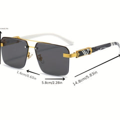 Men's Half Frame Square Sunglasses Wood Grain UV Protection