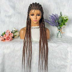 Stylish 91 Cm Full Lace Braided Wig With Baby Hair Synthetic Material 11 Braids