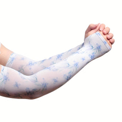 Ice Sleeves Floral Leaf Print UV Gloves Outdoor Sunproof Anti-mosquito