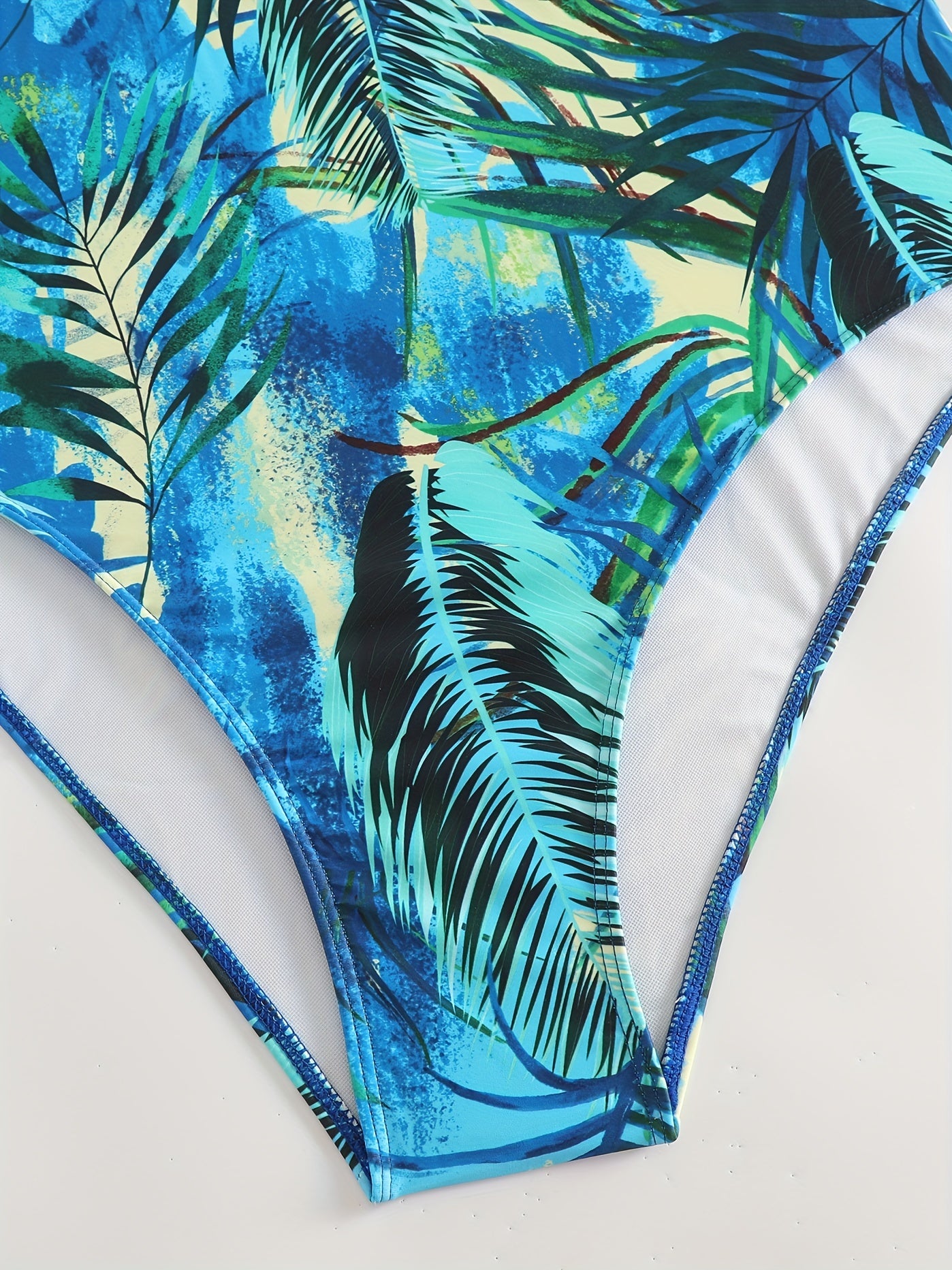 Tropical Print Halter One Piece Swimsuit