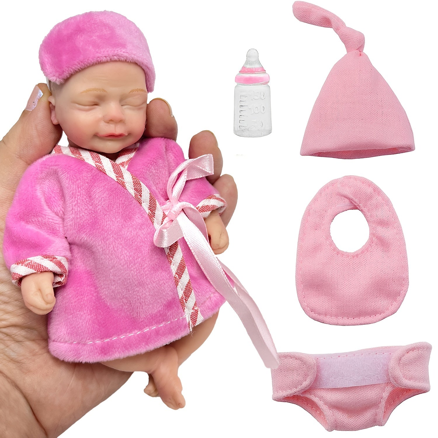Mini Palm Solid Silicone Reborn Girl And Boy Doll With Two Outfits