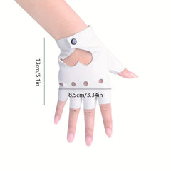 Punk Short Finger Gloves Peach Heart Hollow PU Leather Non-slip