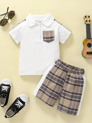 Boys Teen Casual Polo Shirt & Plaid Shorts Set for Summer