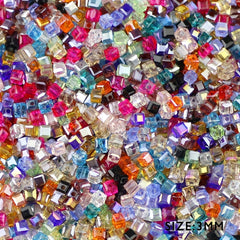 100pcs 3mm Hand Square Beads AB Plated Glass Crystal DIY Jewelry
