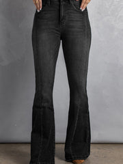 High Waist Flare Jeans Solid High Rise Denim Pants