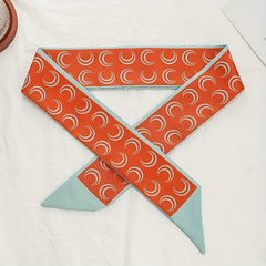 Red Crescent Print Skinny Scarf Hair Ribbon Neckerchief Satin Twilly Scarf