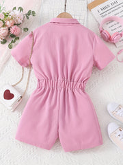 Sweet Lapel Short Sleeve Romper Elastic Waist Outfit