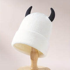 Cartoon Horn Soft Beanie Unisex Knit Hat Skull Cap Warm Beanies
