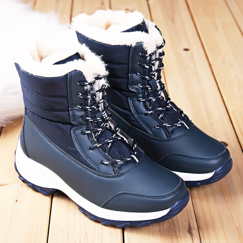 Women's Thermal Lace Up Waterproof Ankle Boots with Fur Lining
