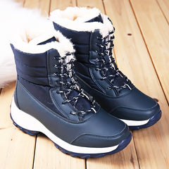 Women's Thermal Lace Up Waterproof Ankle Boots with Fur Lining
