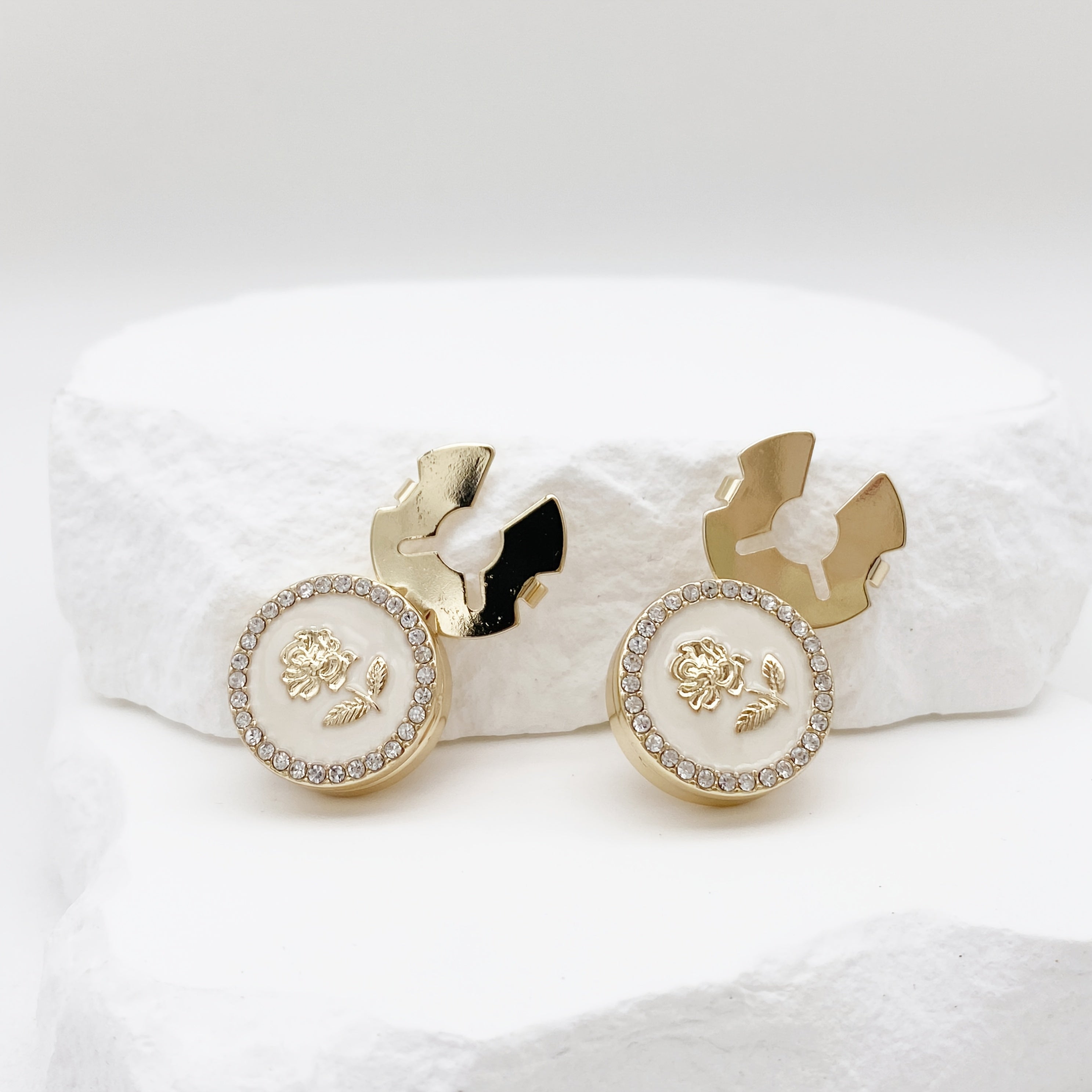 2 Rhinestone Rose Pattern Button Covers - Fashionable Novelty Hidden Buttons