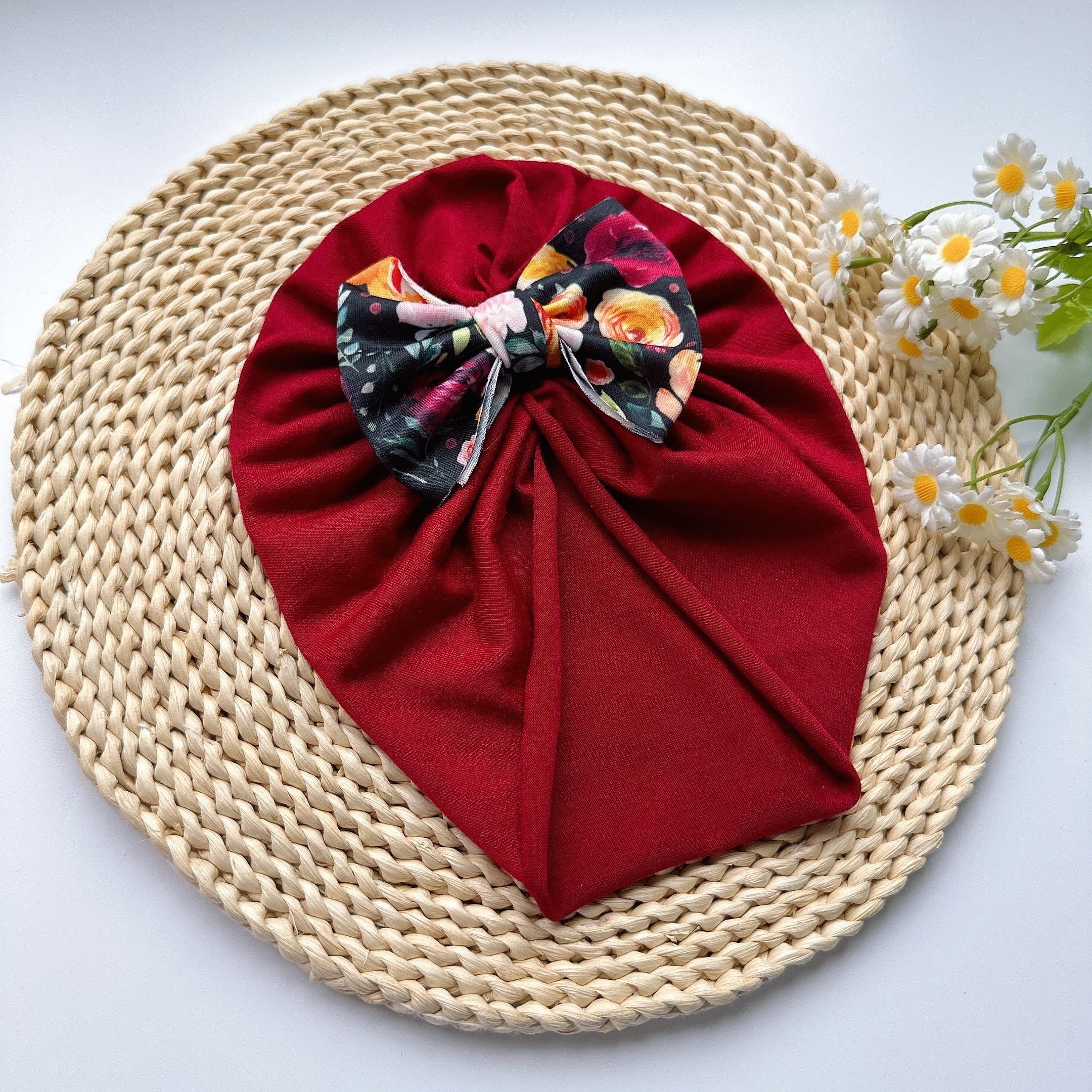Soft Elastic Strip Flower Baby Hat With Bow For Girl