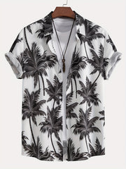Men's Coconut Tree Print Hawaiian Shirt Summer Casual Button Up Shirt