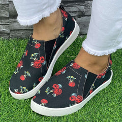 Rose Pattern Slip-On Flat Shoes Women's Casual Lightweight Shoes