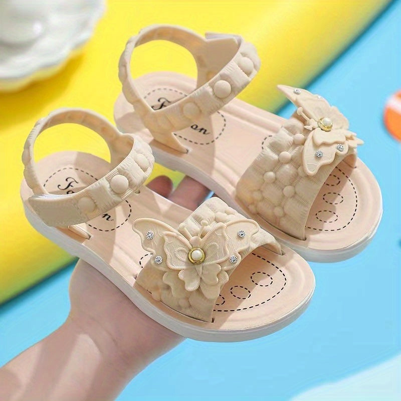 Girls Butterfly Open Toe Hook And Loop Sandals Non Slip Princess Shoes