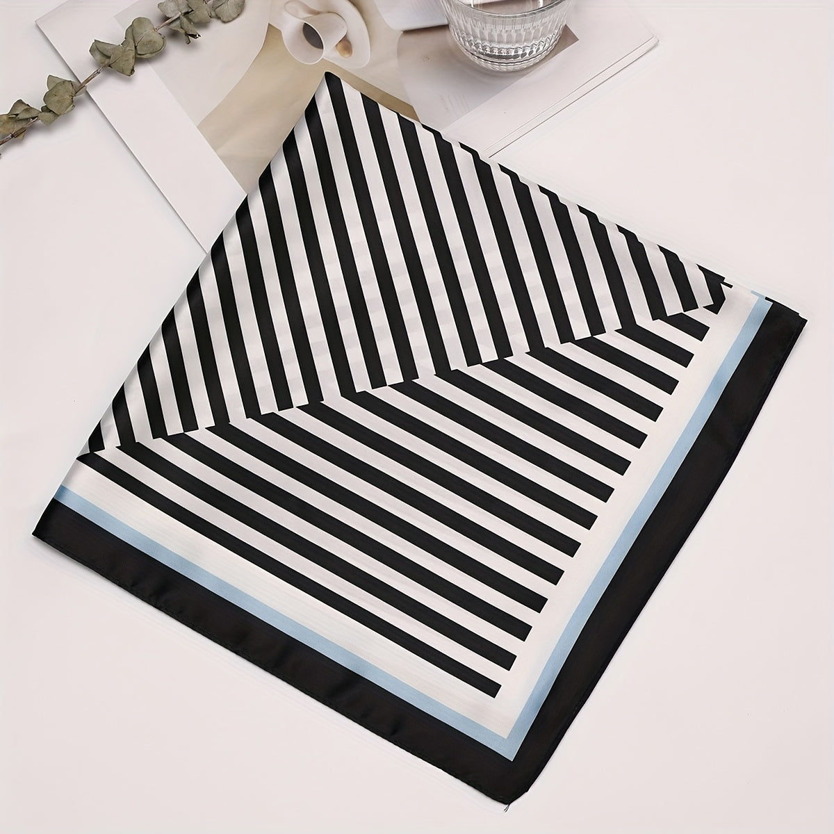 Striped Bandana Classic Print Square Scarf Head Wrap Women Satin Neckerchief Hai