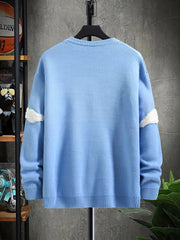 Cloud Chenille Embroidery Crew Neck Pullover Sweater for Men