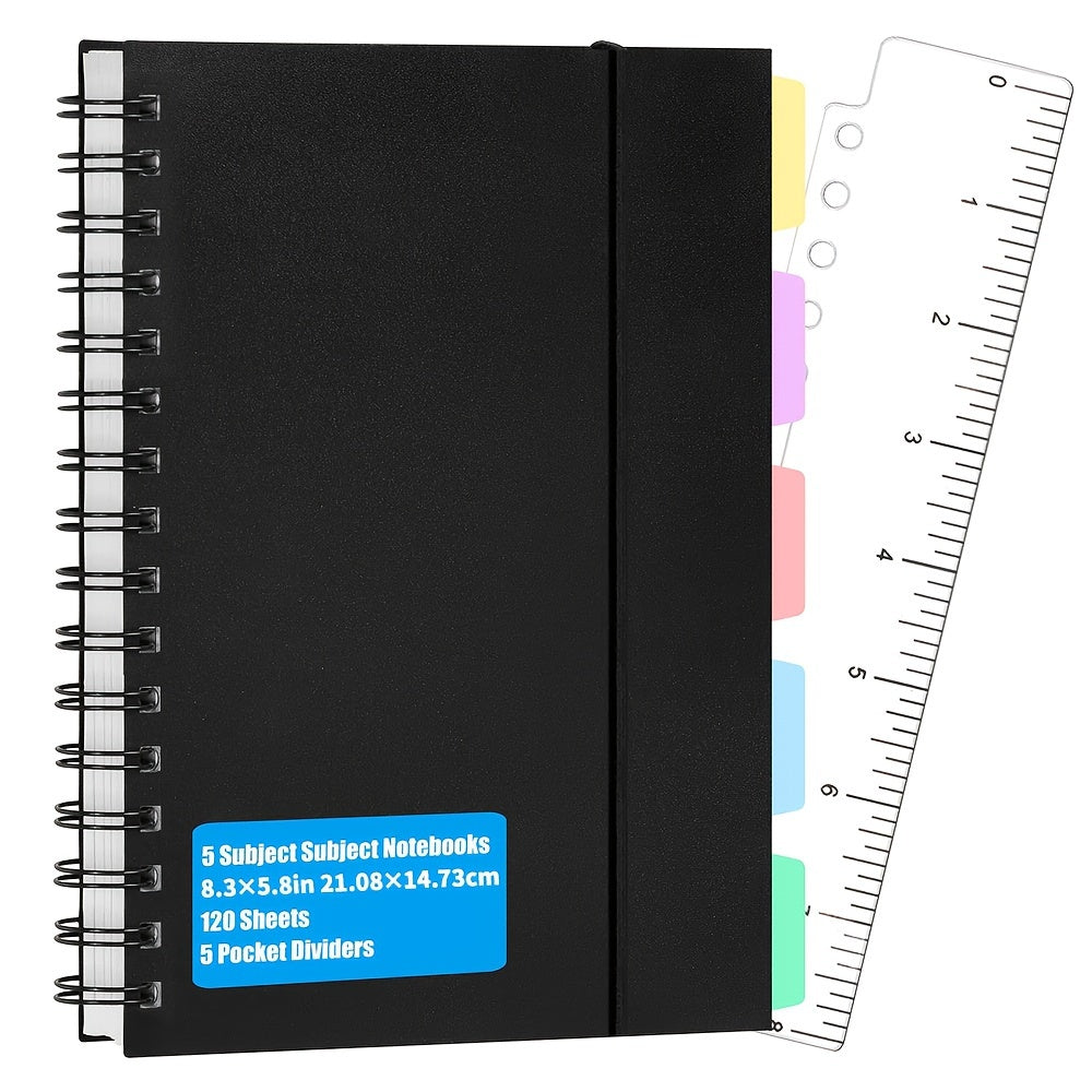 A5 Spiral Notebooks with 5 Colored Dividers - 240 Pages