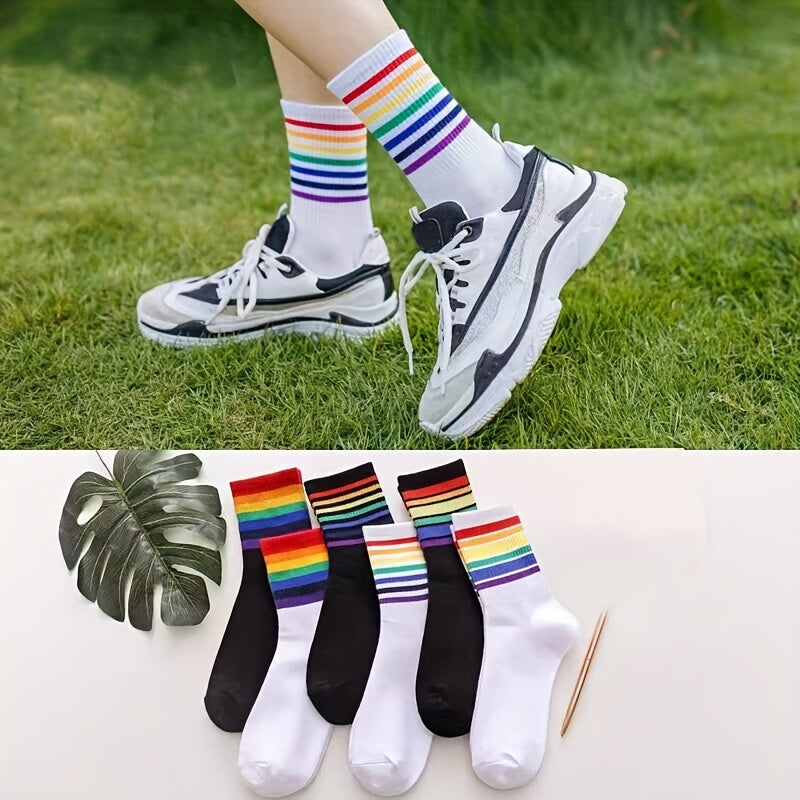 6 Pairs Kids Rainbow Crew Socks for Autumn/Winter