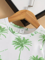 2pcs Baby Boys Coconut Trees Print T shirt & Shorts Baby Summer Clothes Sets