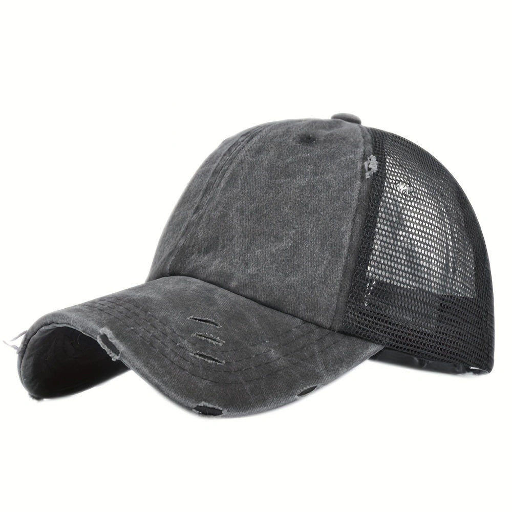 Sunshade Peaked Cap Soft Top Vintage Hat Ponytail Hole Baseball Cap