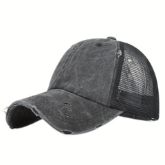 Sunshade Peaked Cap Soft Top Vintage Hat Ponytail Hole Baseball Cap