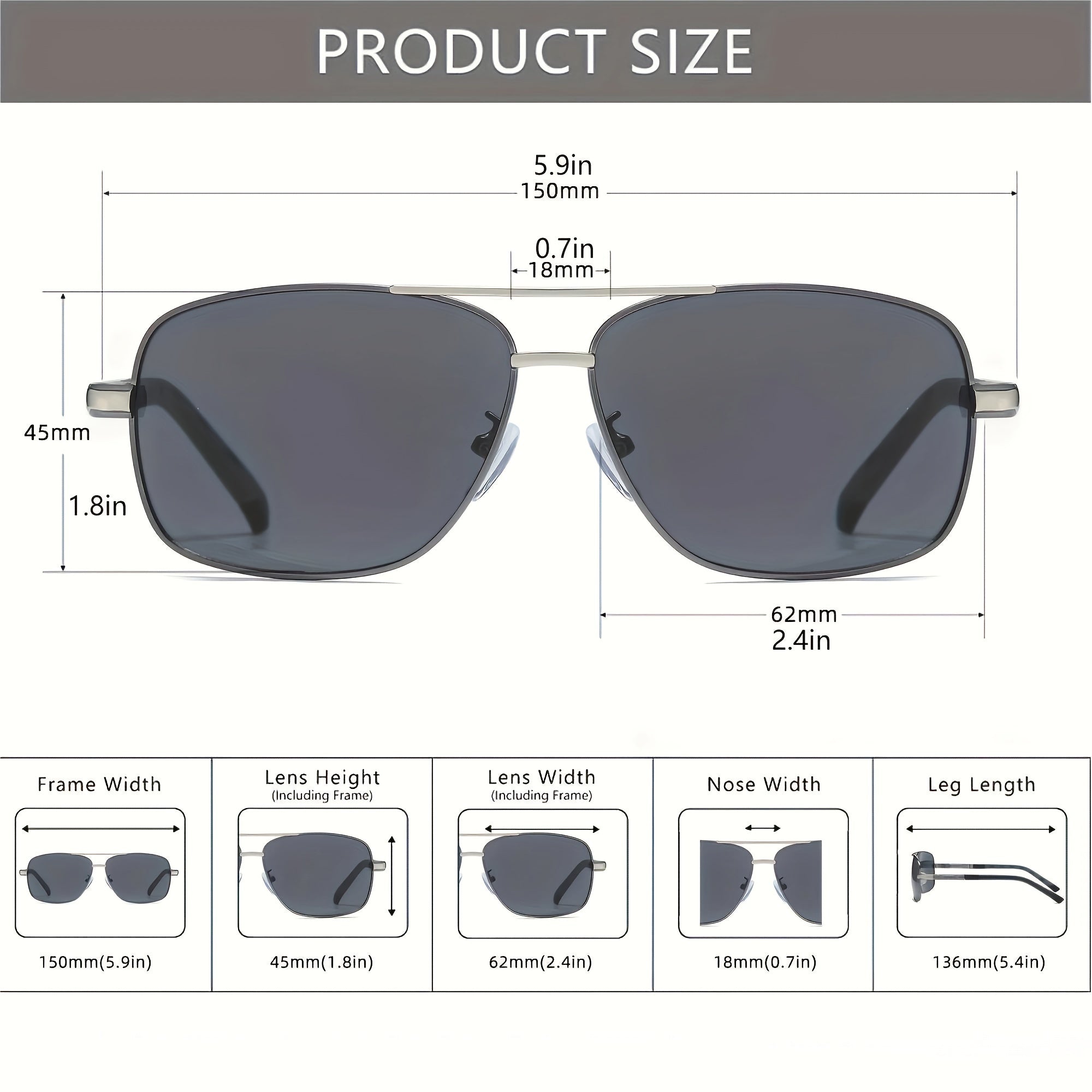 Men's Square Sunglasses Classic Business Style UV400