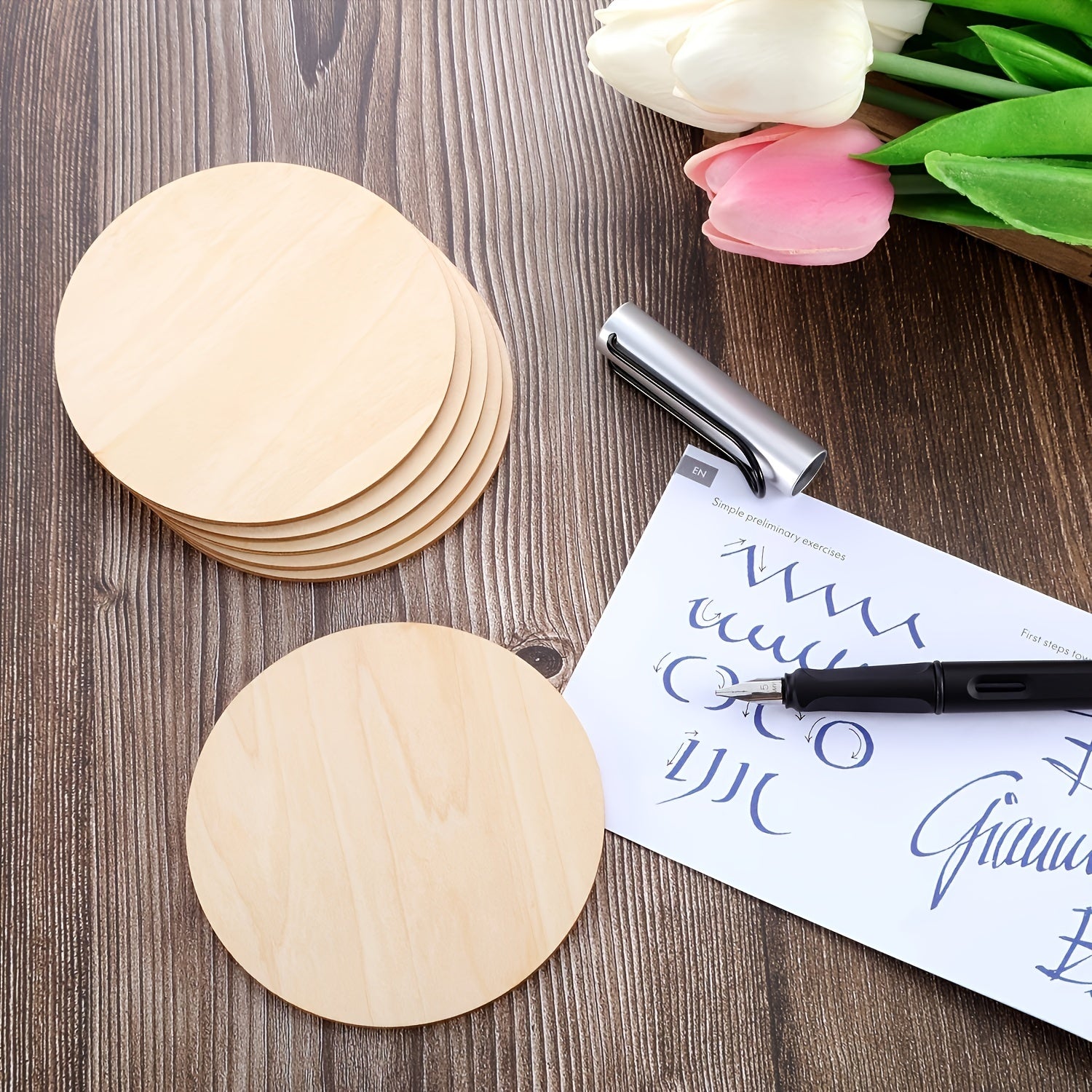 30pcs 10-16cm Round Wood Discs for Crafts Wooden Cutout Tiles Wood Circles