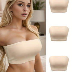 3pcs Strapless Bandeau Bras Comfy & Soft Stretch Everyday Bra Women's Lingerie