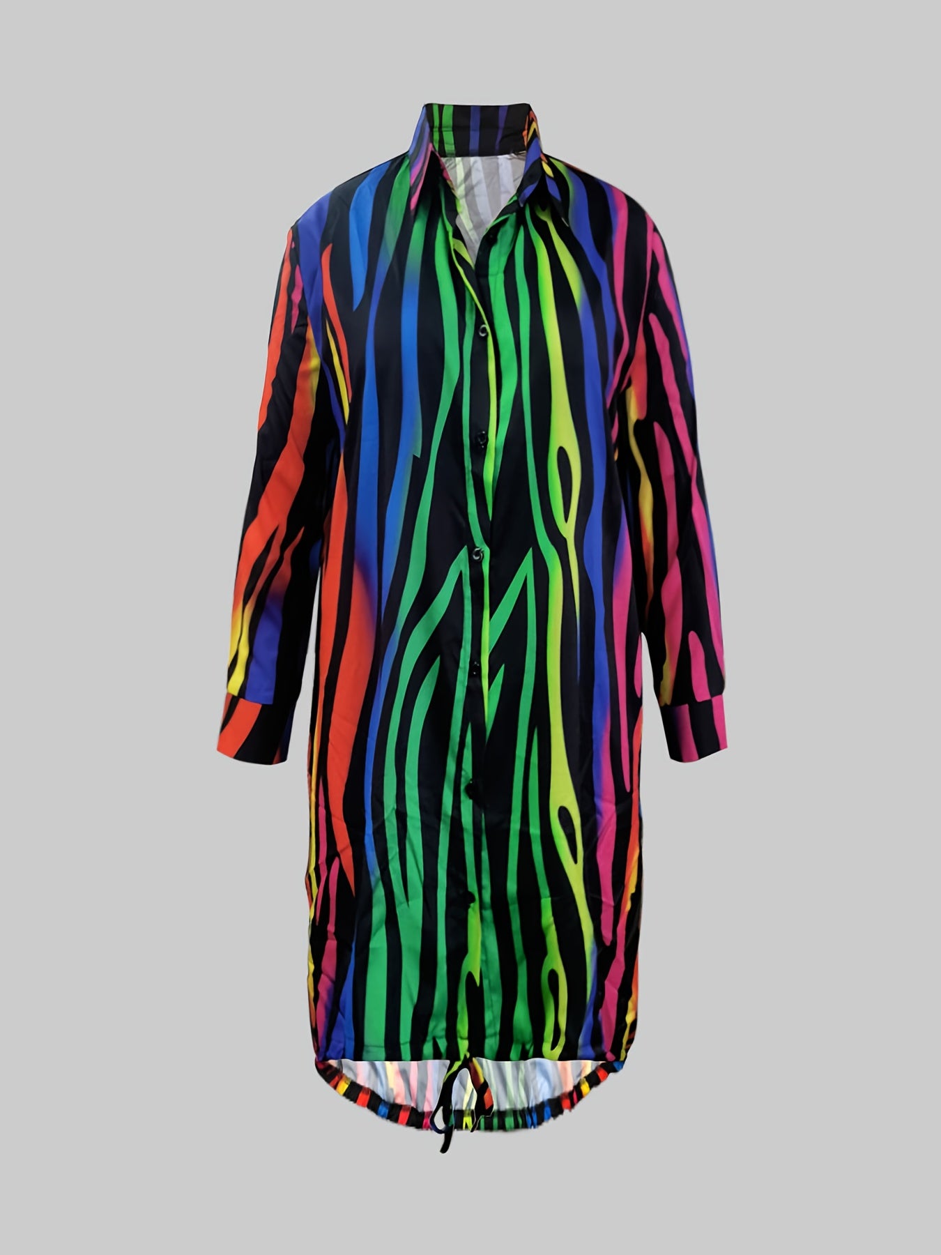 Ombre Stripe Long Sleeve Shirt Dress