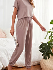 Short Sleeve Crew Neck Top & Lace Up Pants Lounge Set
