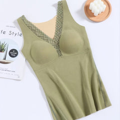 Women's V Neck Thermal Tank Top with Built-in Bra