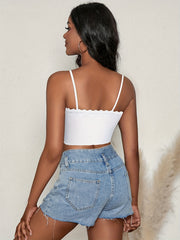 Lace Trim Spaghetti Strap Crop Top V Neck Sleeveless Cami