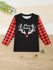 Christmas Reindeer Print Boys T-Shirt Long Sleeve Holiday Tee