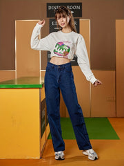 High Waist Straight Jeans Loose Fit High Rise Slash Pockets Denim Pants
