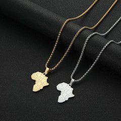 Africa Map Tiger Face Pendant Necklace Stainless Steel Hip Hop Vintage Gift