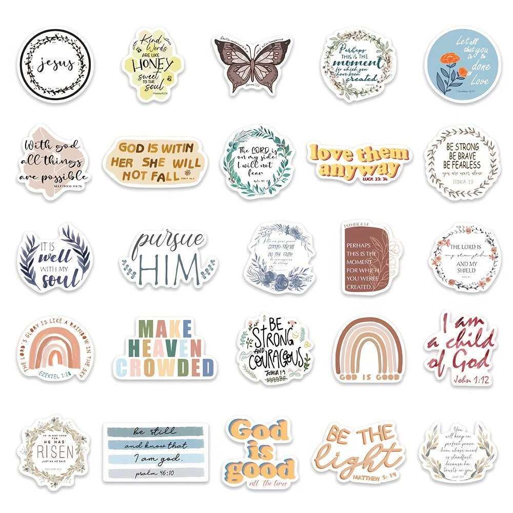 50pcs Bible Quotes Stickers Waterproof Stickers for Phone Case Laptop