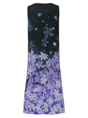 Solid Open Front Coat & Floral Print Tank Dress Set
