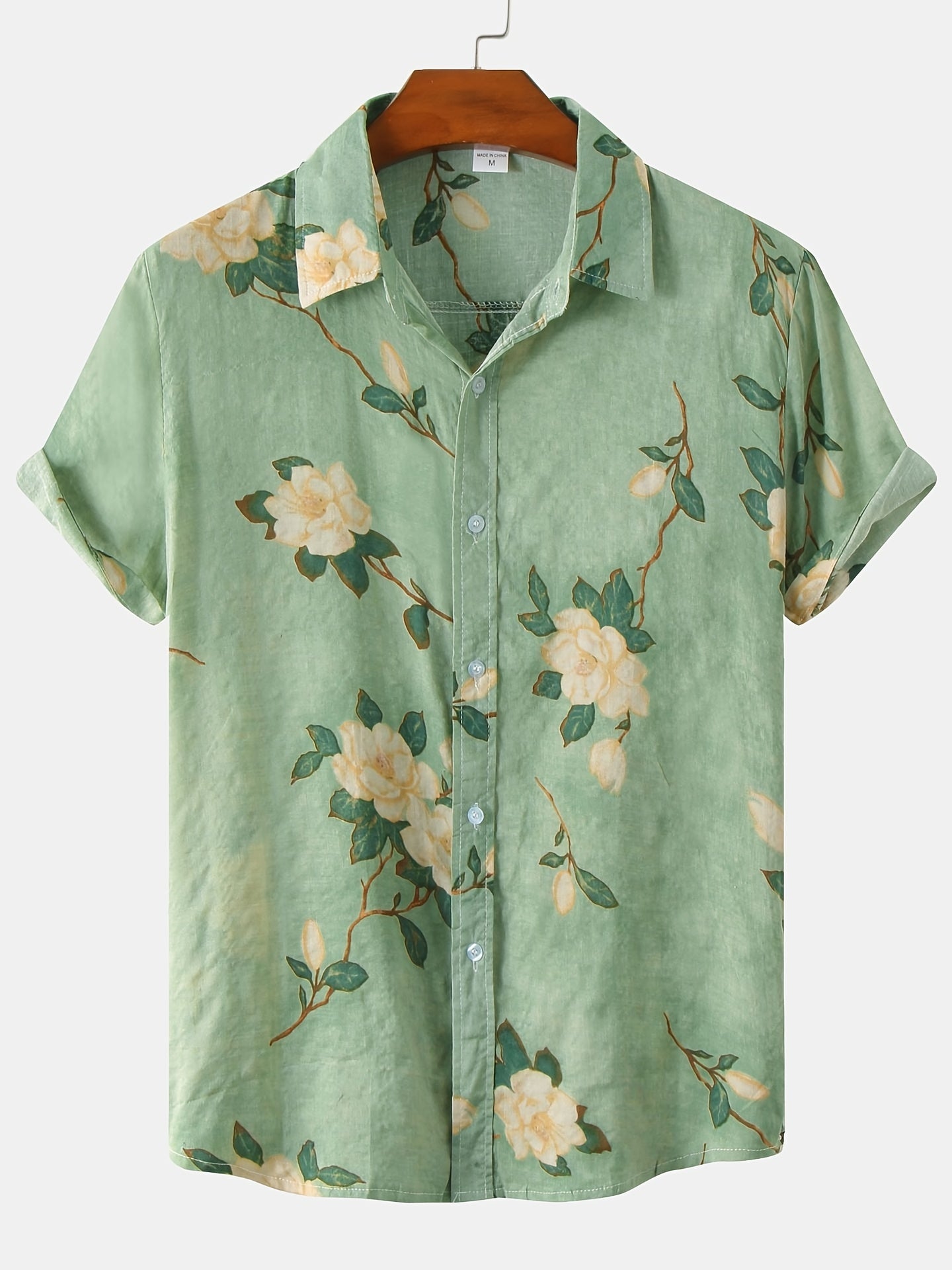 Men's Slim Short Sleeve Shirts with Flower Print