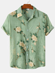 Men's Slim Short Sleeve Shirts with Flower Print
