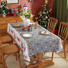 Polyester Tablecloth Merry Christmas Red Bell Snowflake Pattern Table Cover