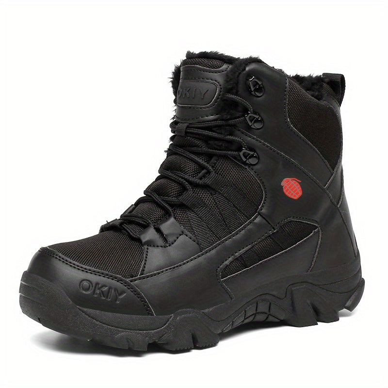 Men's High Top Fleece Hiking Boots Non Slip Shoes for Fall Winter