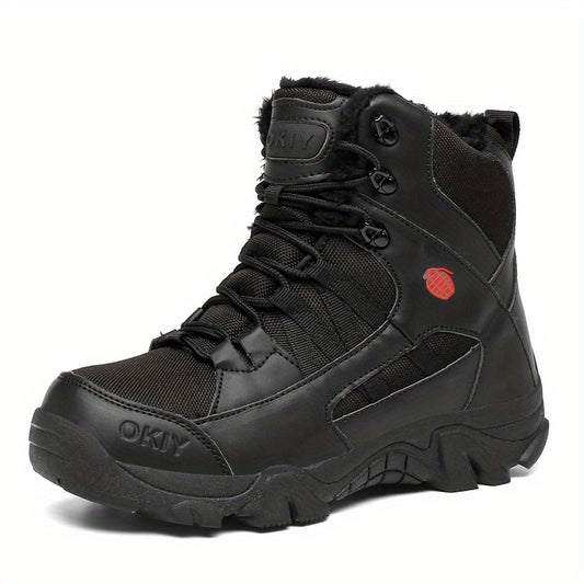 Men's High Top Fleece Hiking Boots Non Slip Shoes for Fall Winter