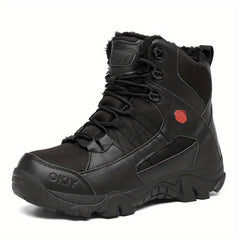 Men's High Top Fleece Hiking Boots Non Slip Shoes for Fall Winter