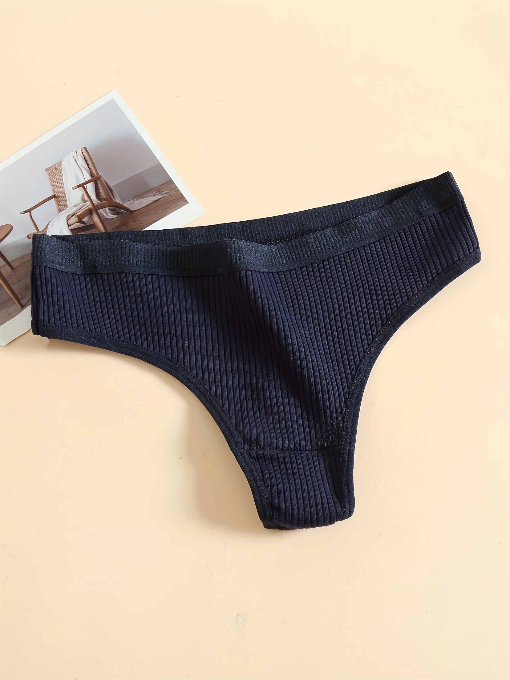 5pcs Ribbed Thongs Soft Comfy Low Waist Panties Women's Lingerie & Underwear