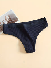 5pcs Ribbed Thongs Soft Comfy Low Waist Panties Women's Lingerie & Underwear